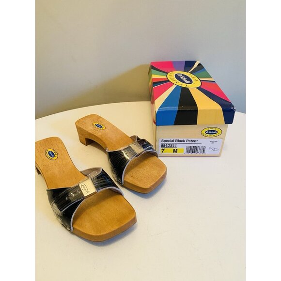 Dr Scholls Women Size 7 Exercise Clog Sandal Black Patent Leather Slide New - Picture 14 of 15